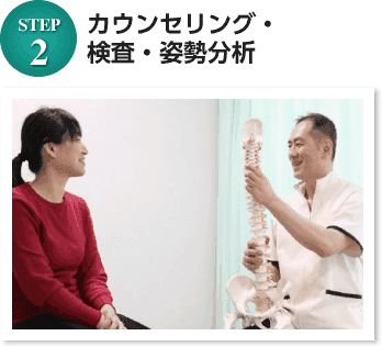 カウンセリング、検査、姿勢分析
